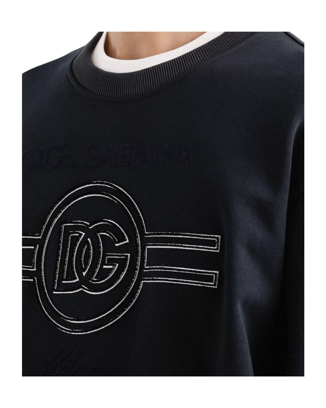 Dolce & Gabbana Black Logo Embroidered Crewneck Sweatshirt for men