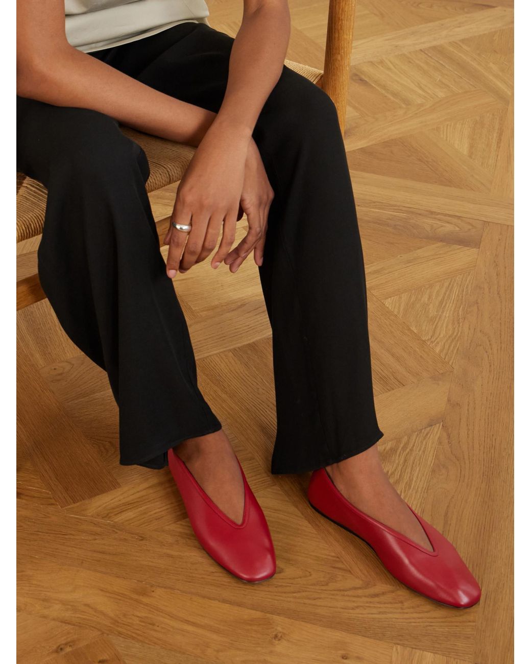 Le Monde Beryl Red Luna Leather Ballet Flats