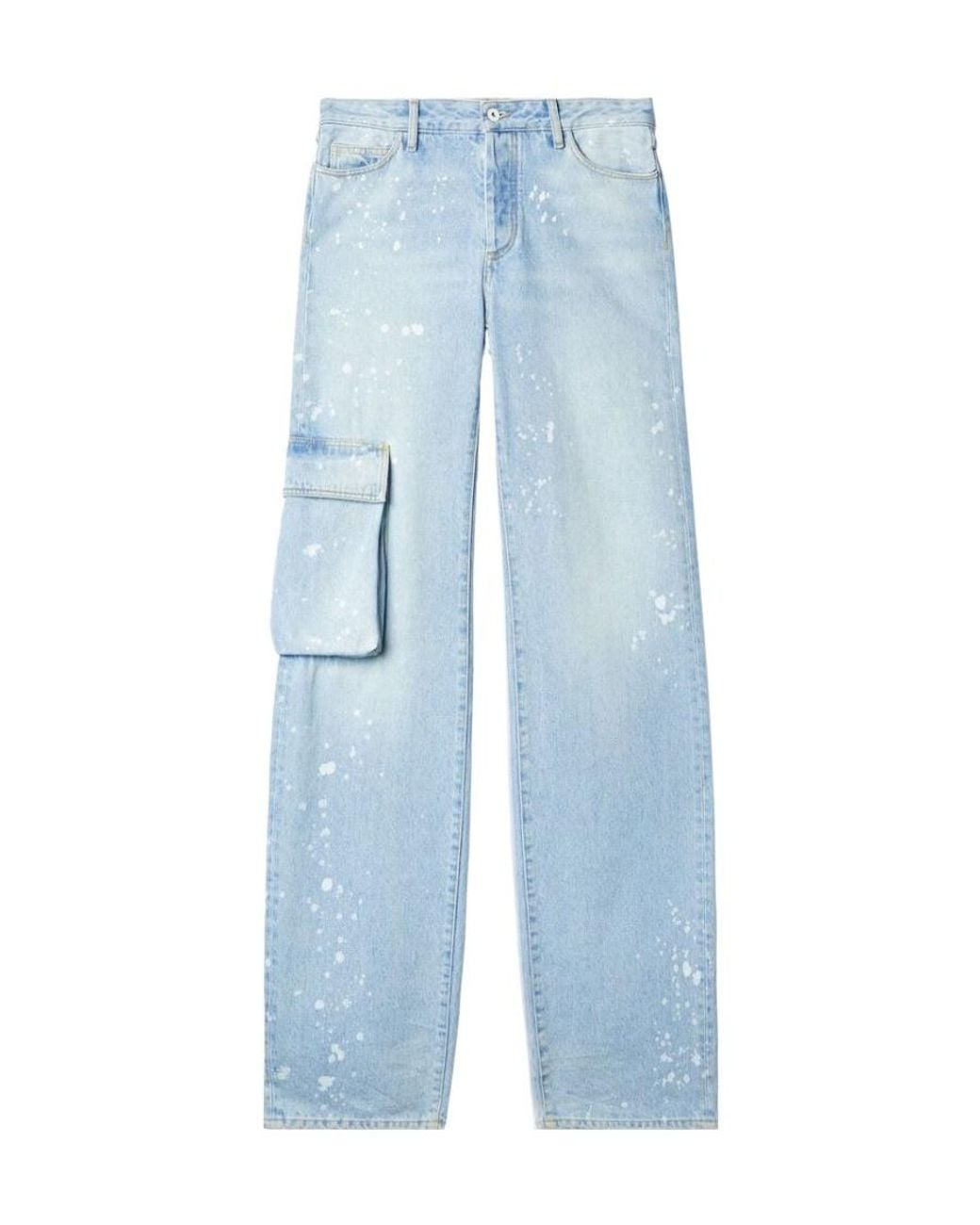 Off-White c/o Virgil Abloh Blue Toybox Painted Logo Patch Wide Leg Jeans