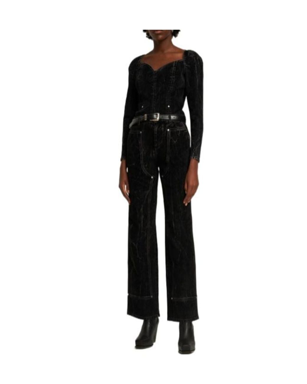 Stella McCartney Black Velvet Denim Workwear Straight Pants