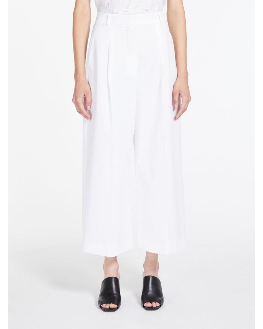 Max Mara White High-Waisted And Wide-Legged Cropped Pants