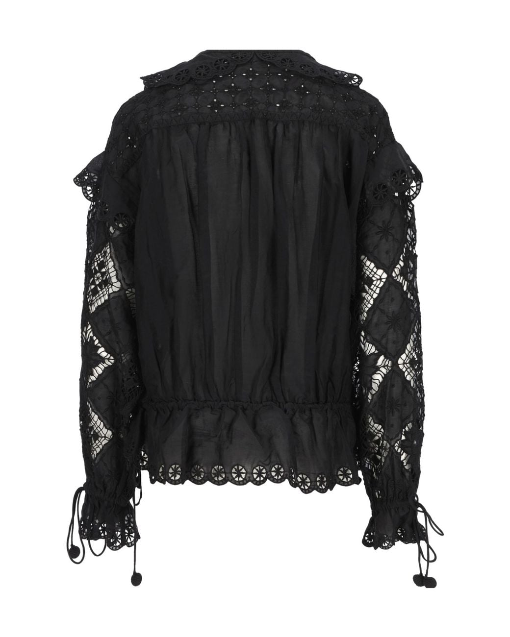Isabel Marant Black Long-Sleeved Lace-Detailed Blouse