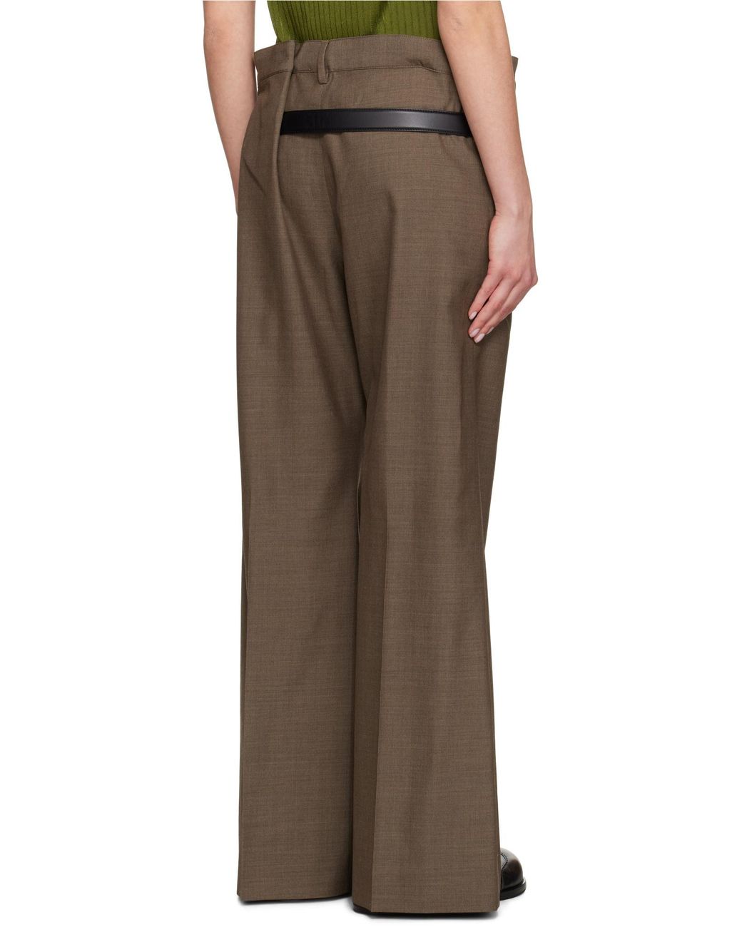 Acne Brown Belted Wool Wide-Leg Pants