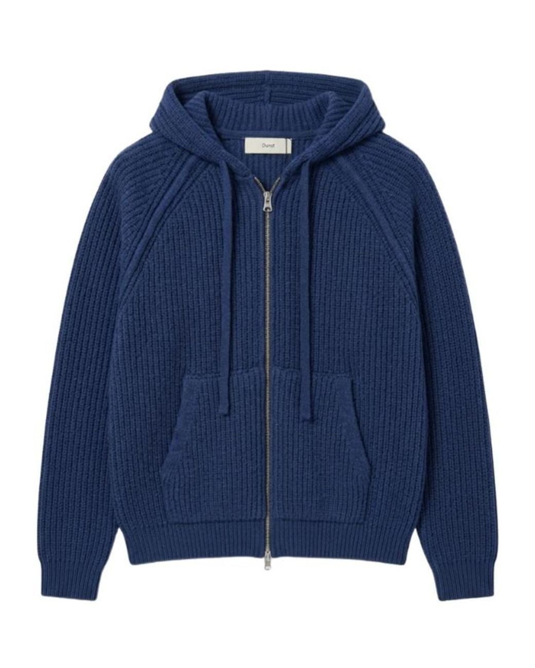 DUNST Blue Ribbed-Knit Zip-Up Hoodie for men