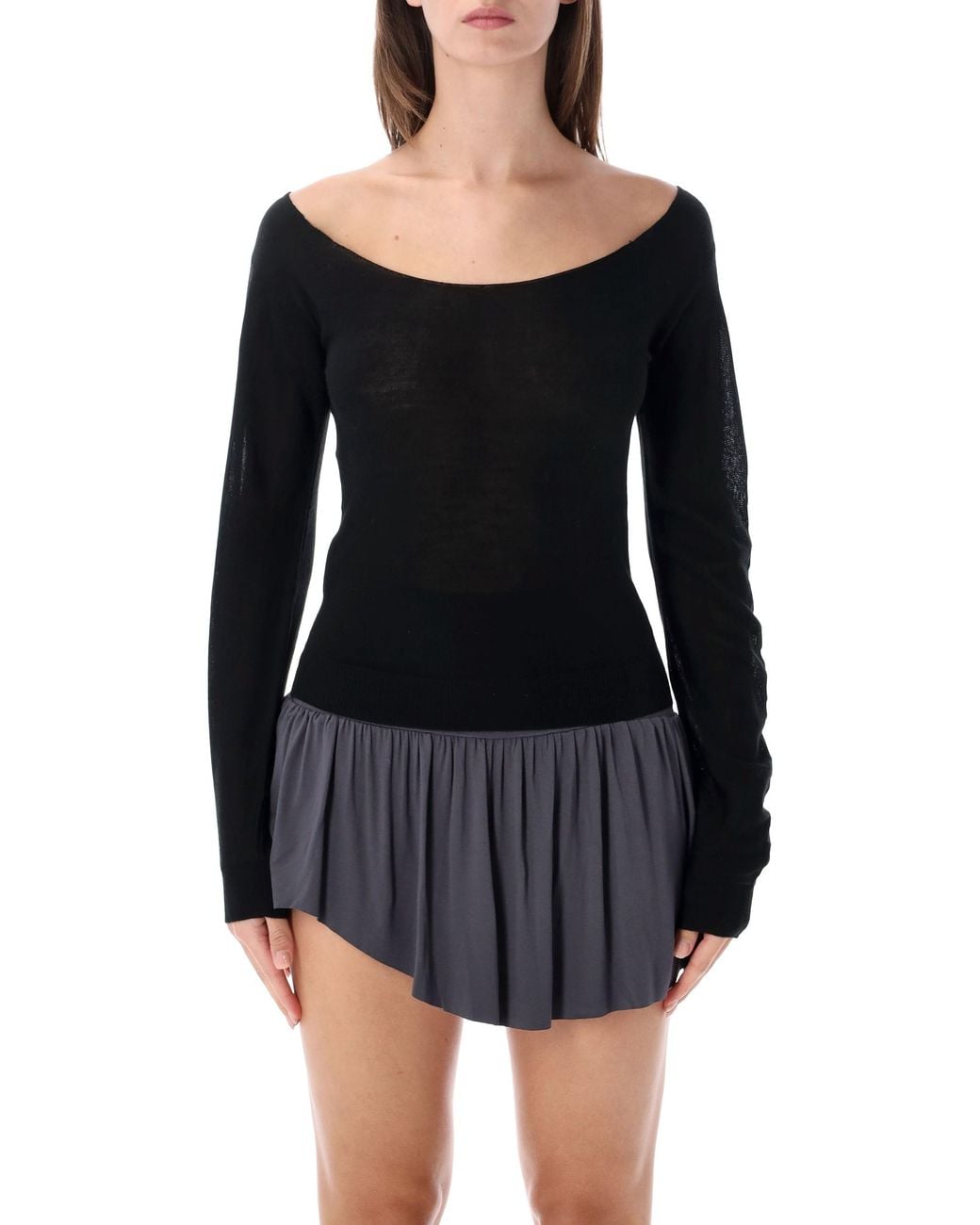 GIMAGUAS Black Sanvi Off-Shoulder Knitted Sweater