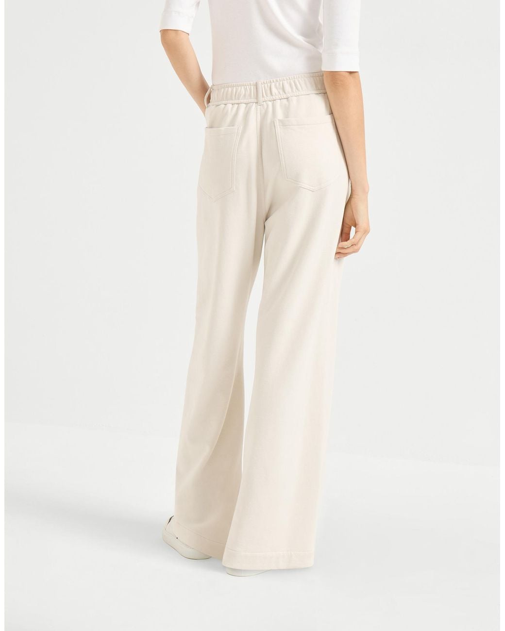 Brunello Cucinelli White Cotton Smooth French Terry Trousers