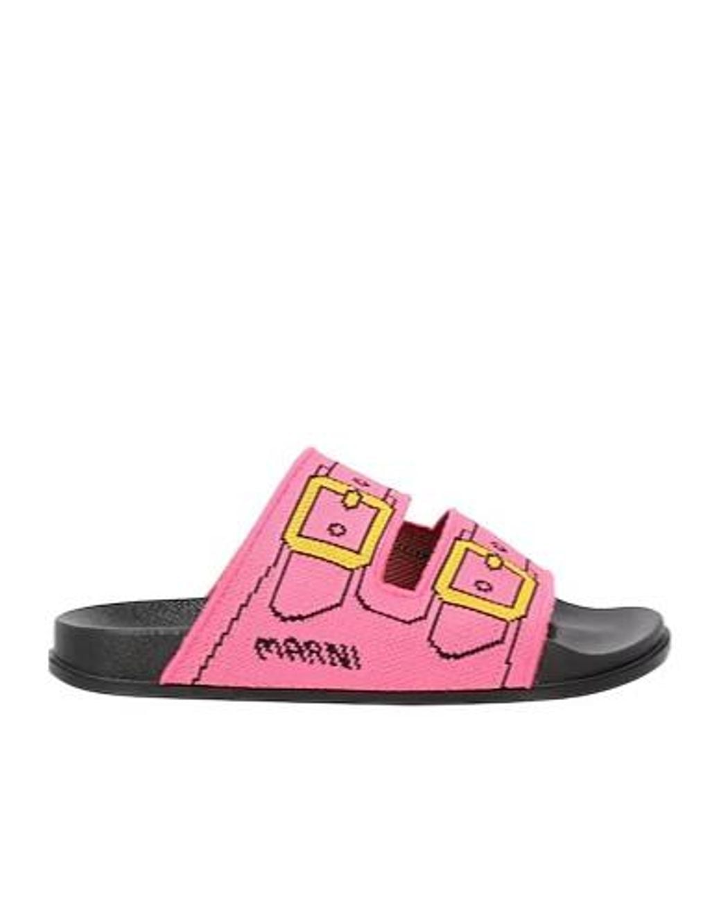 Marni Pink Colorful Patterned Slippers