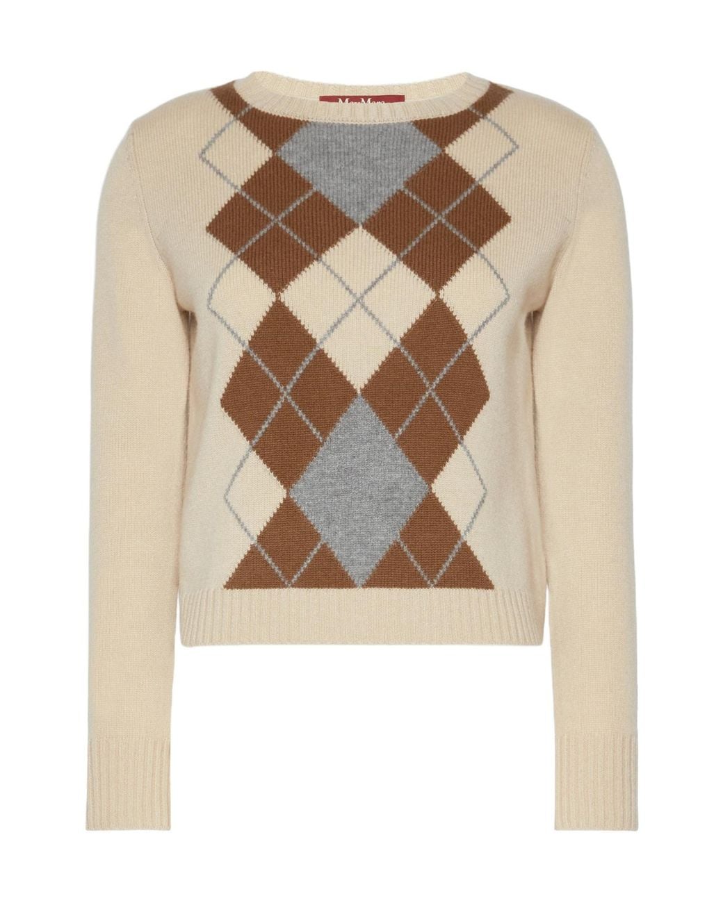 Max Mara Natural Studio Argyle Intarsia Knit Crewneck Jumper
