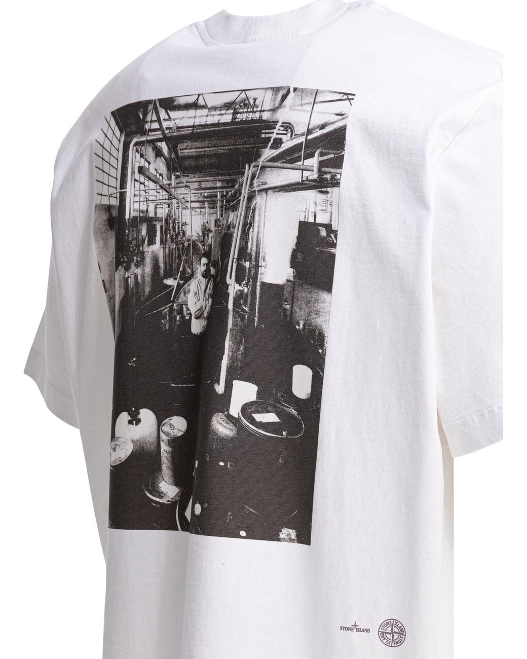 Stone Island White Cotton T-Shirt With Logo for men