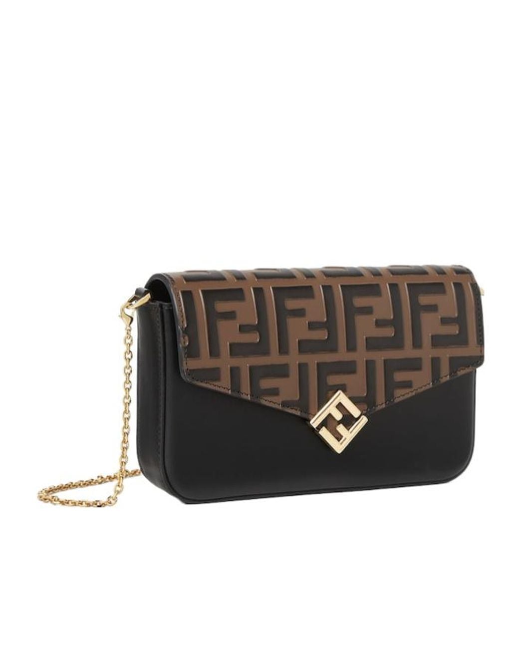 Fendi Black Ff Diamonds Chain Wallet