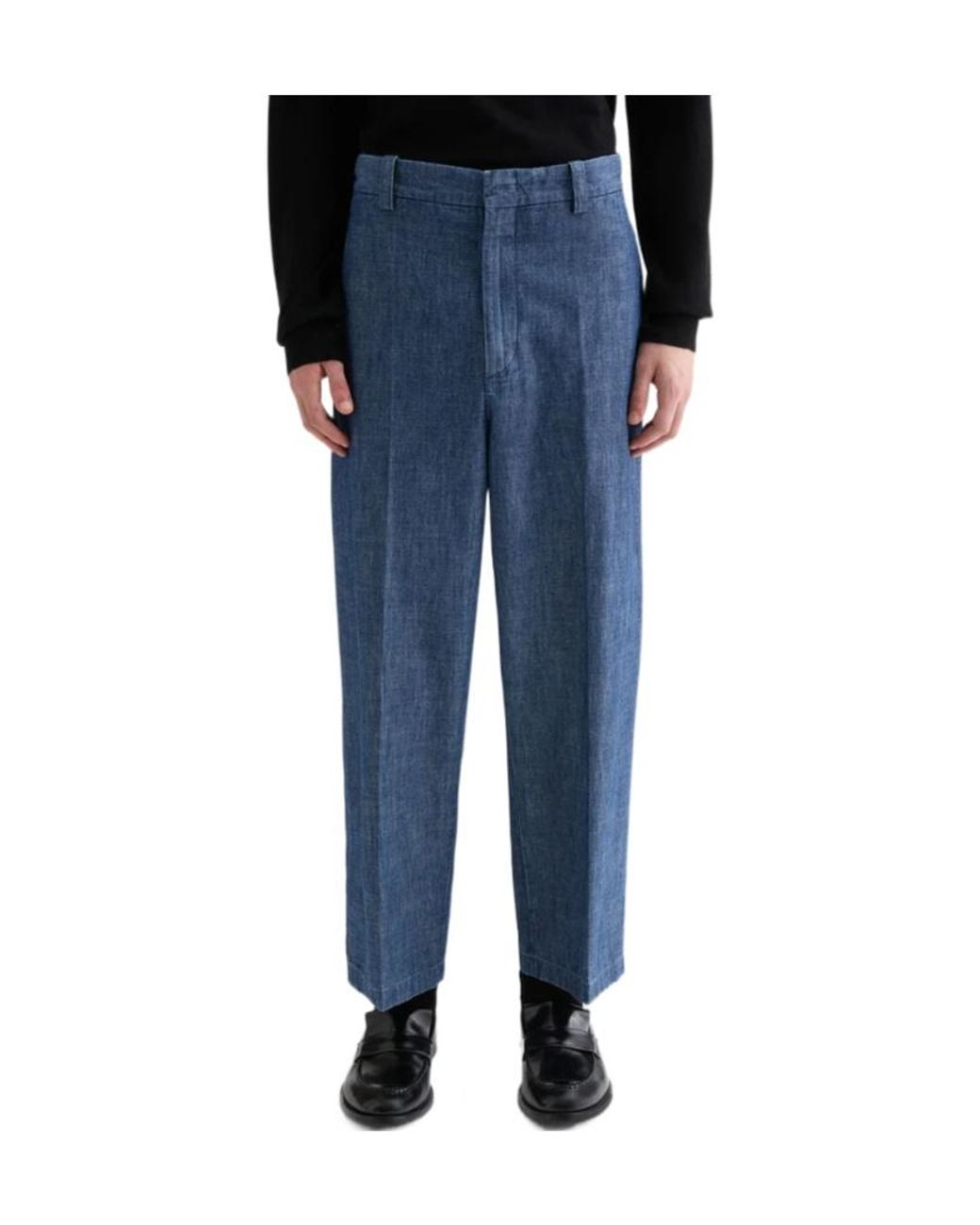 Jil Sander Blue Chambray Tapered Trousers for men