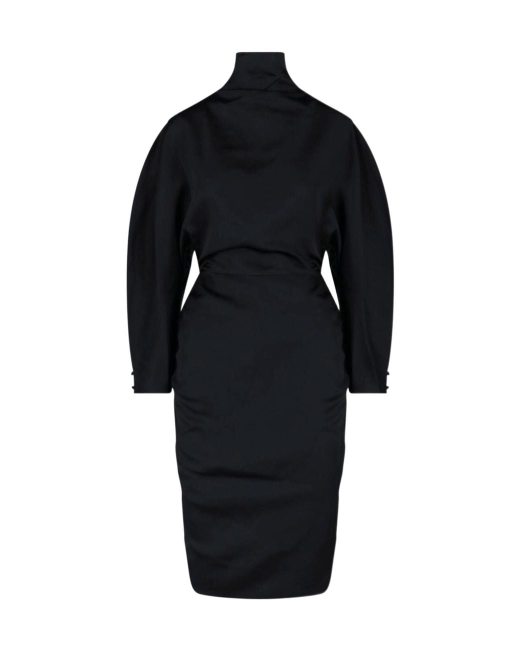 Khaite Black Satin Turtleneck Midi Dress