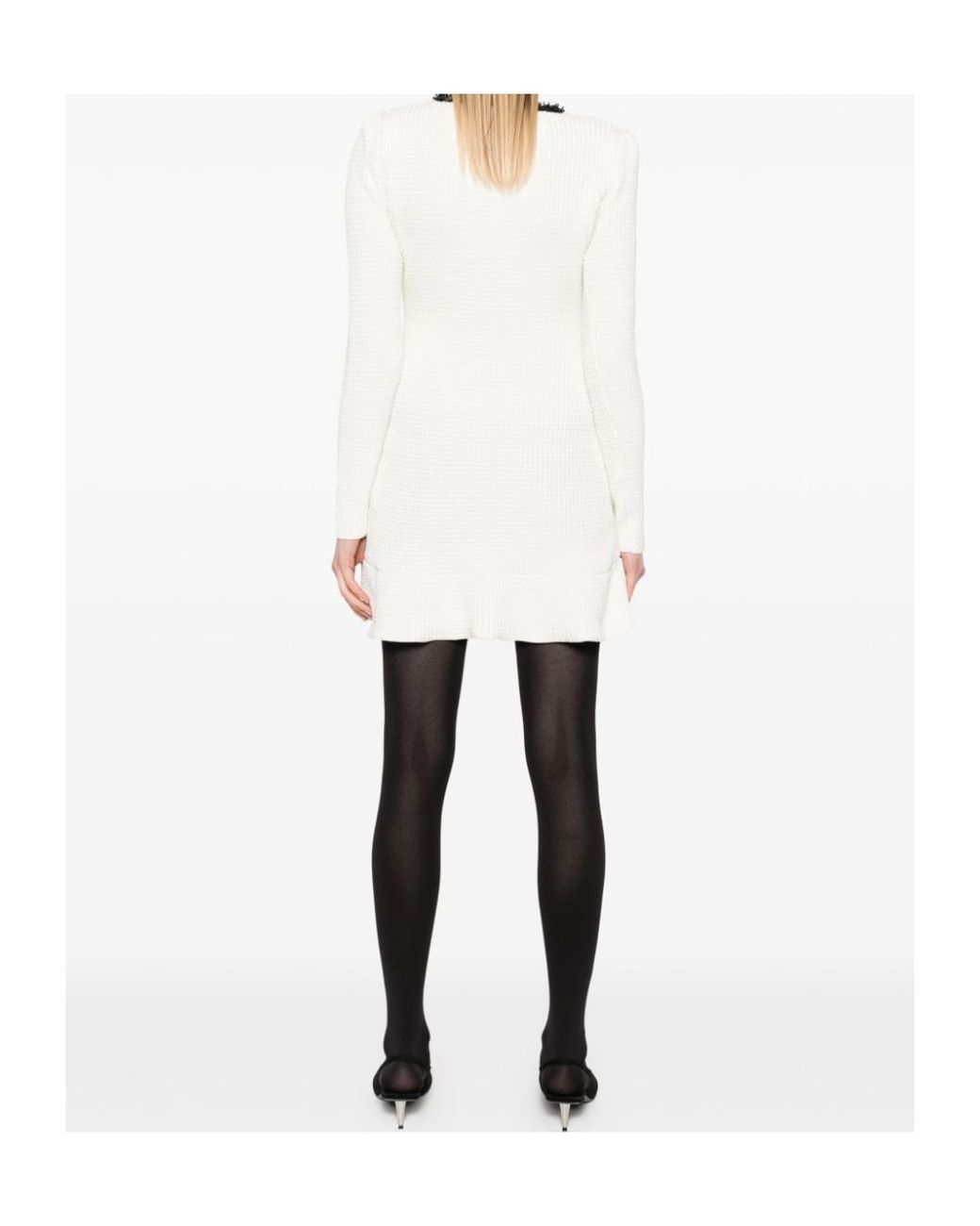 Self-Portrait White Bead-Detailed Long-Sleeved Mini Dress