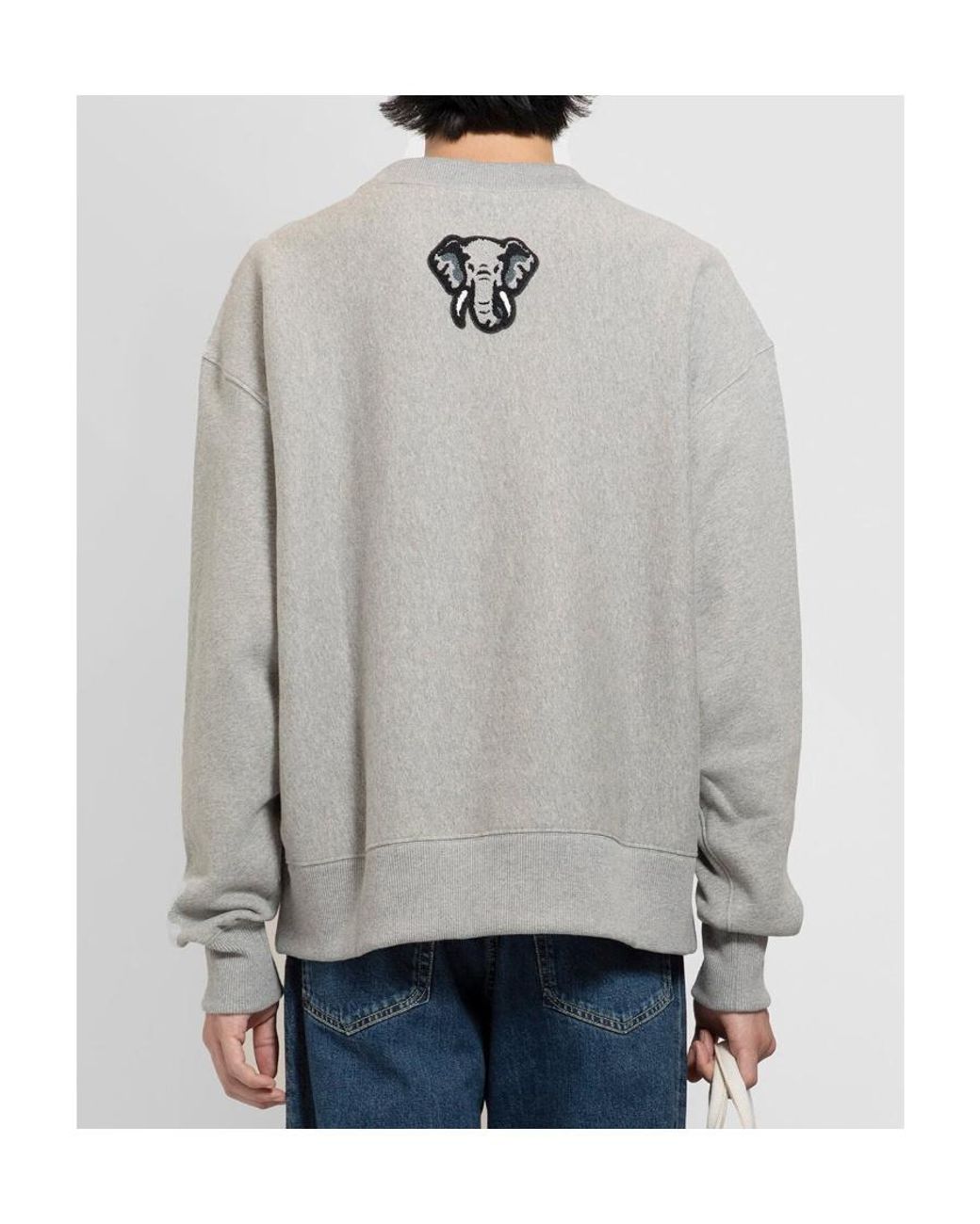 KENZO Gray Logo-Patch Detailed Crewneck Sweatshirt for men
