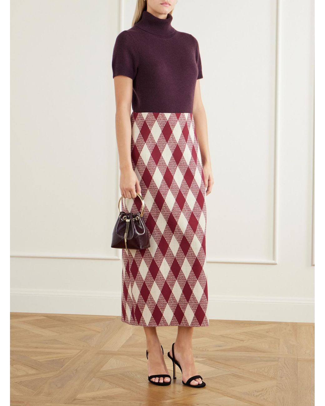 Oscar de la Renta Red Wool-Blend Midi Skirt
