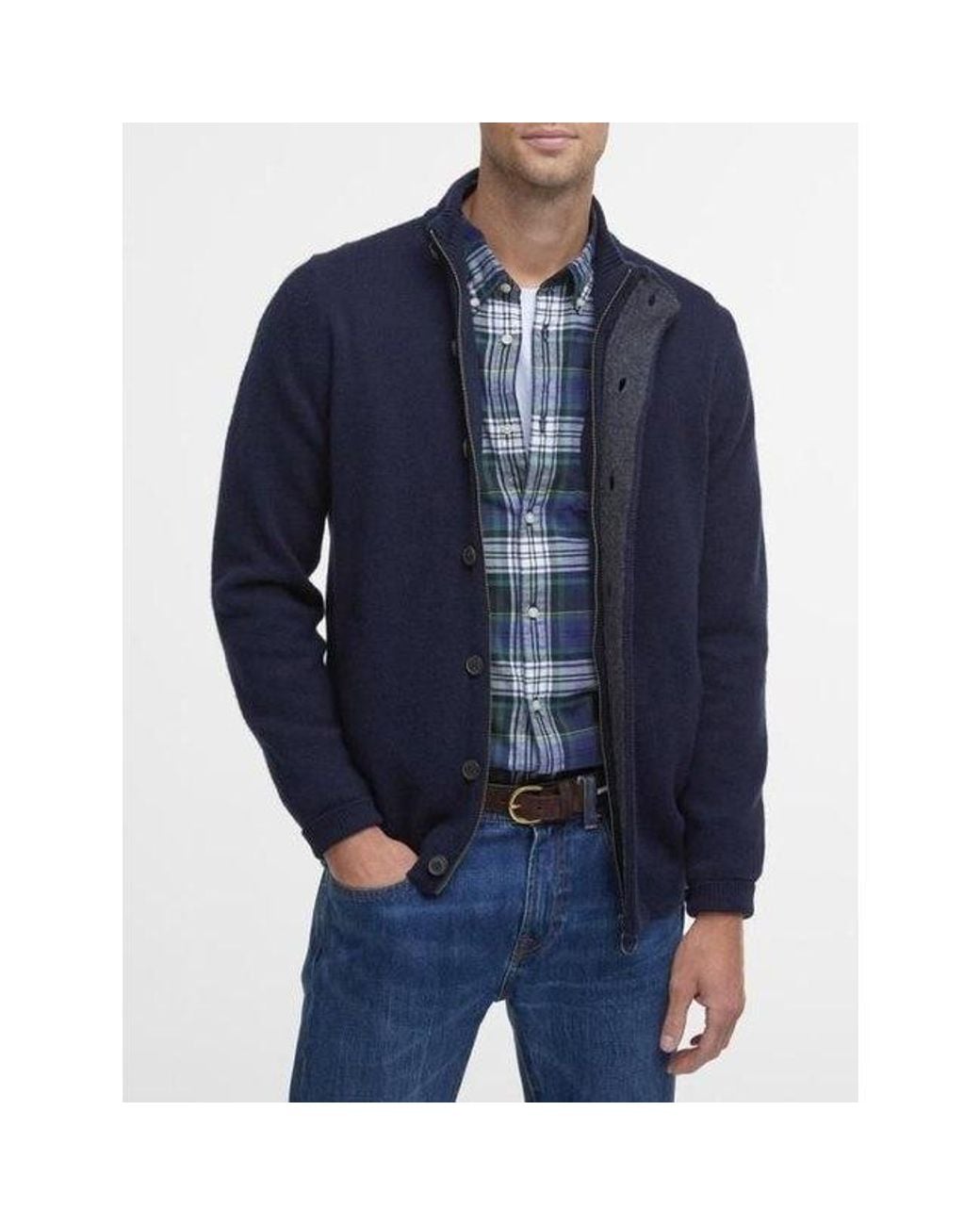 Barbour Blue High-Neck Cardigan for men