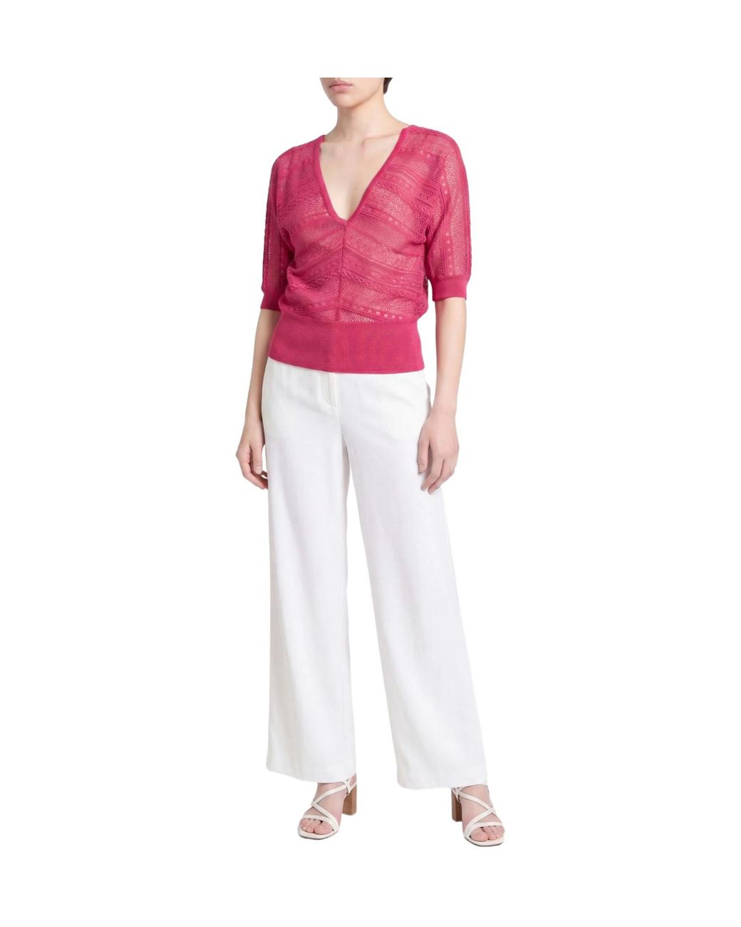 MAX&Co. Pink Solid-Colored Lightweight Knit Top