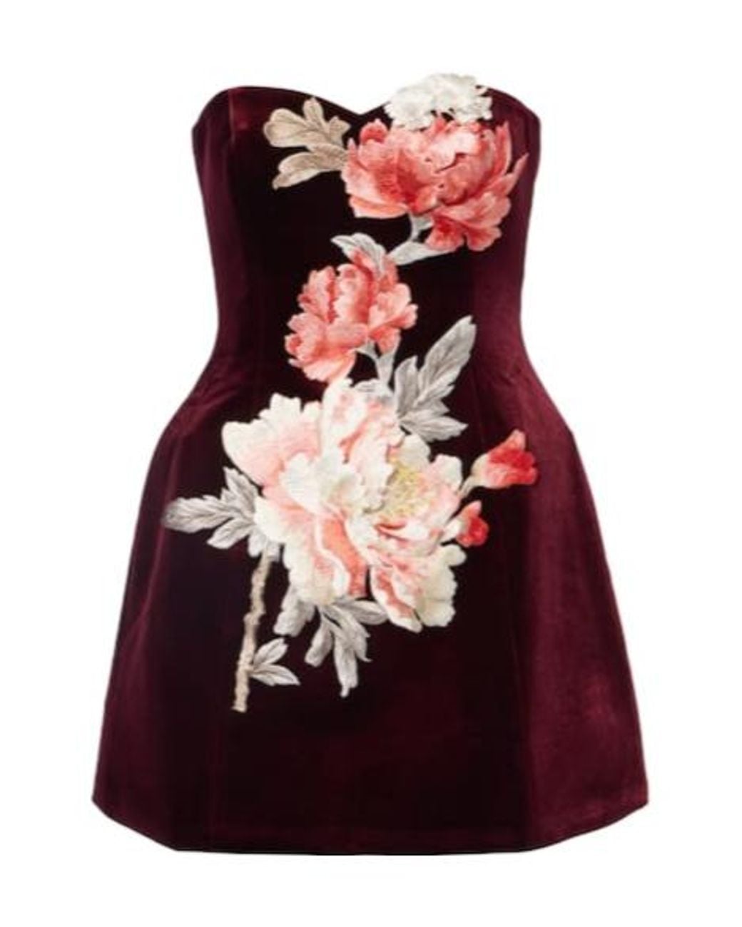 Leo Red Rosario Floral-Appliqué Velvet Minidress