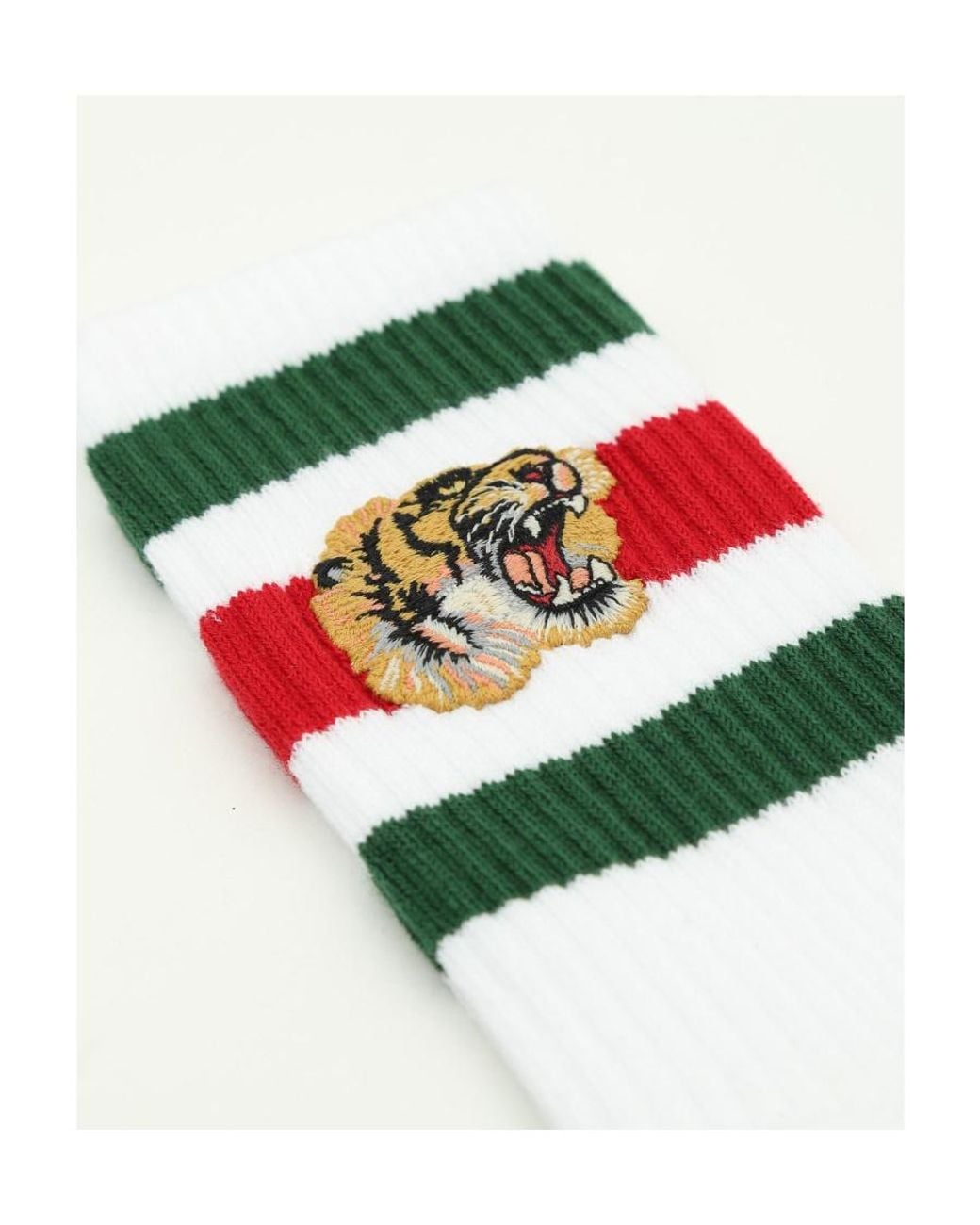 Gucci White Tiger Embroidered Striped Socks for men