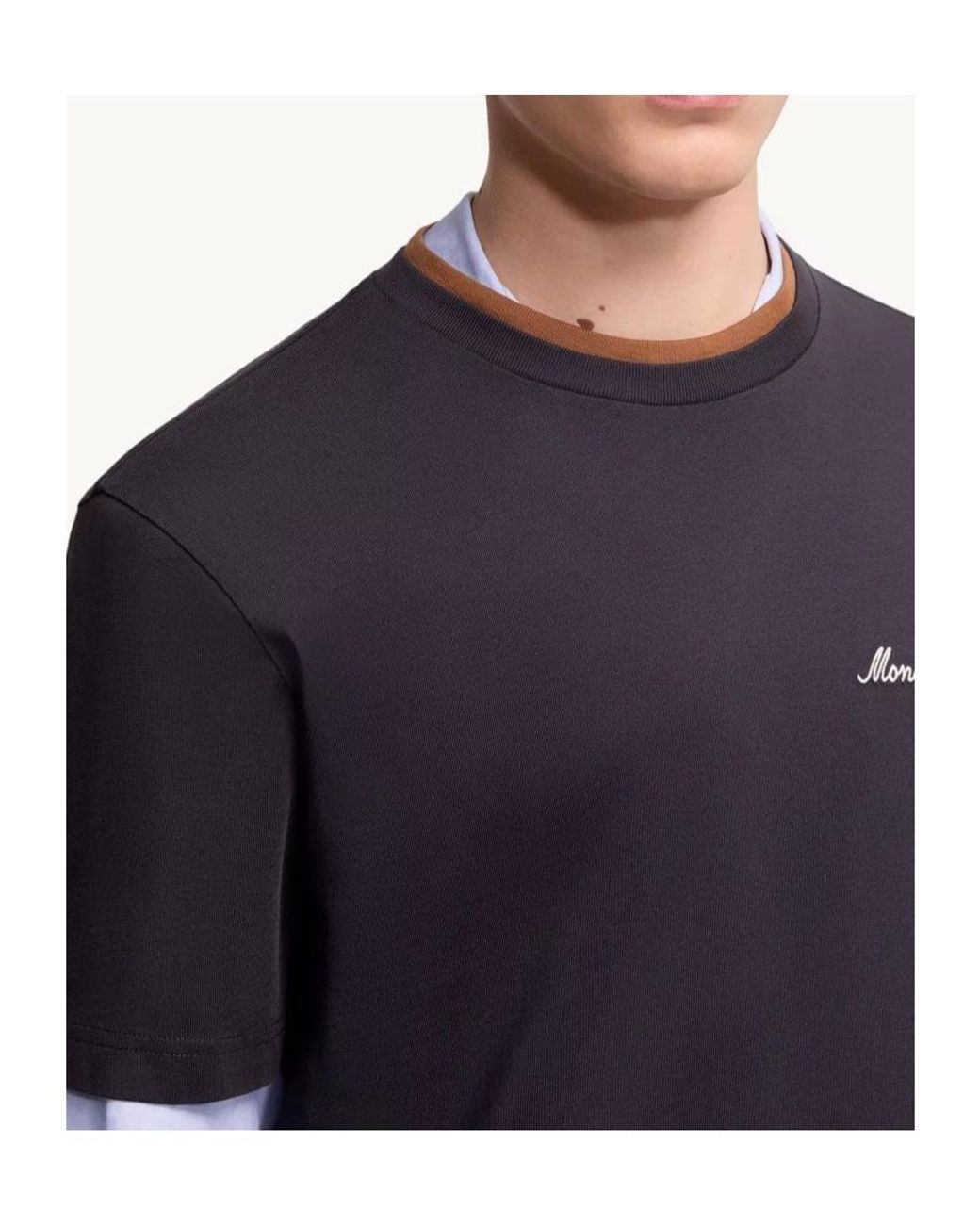 Moncler Blue Logo Embroidered Crewneck T-Shirt for men