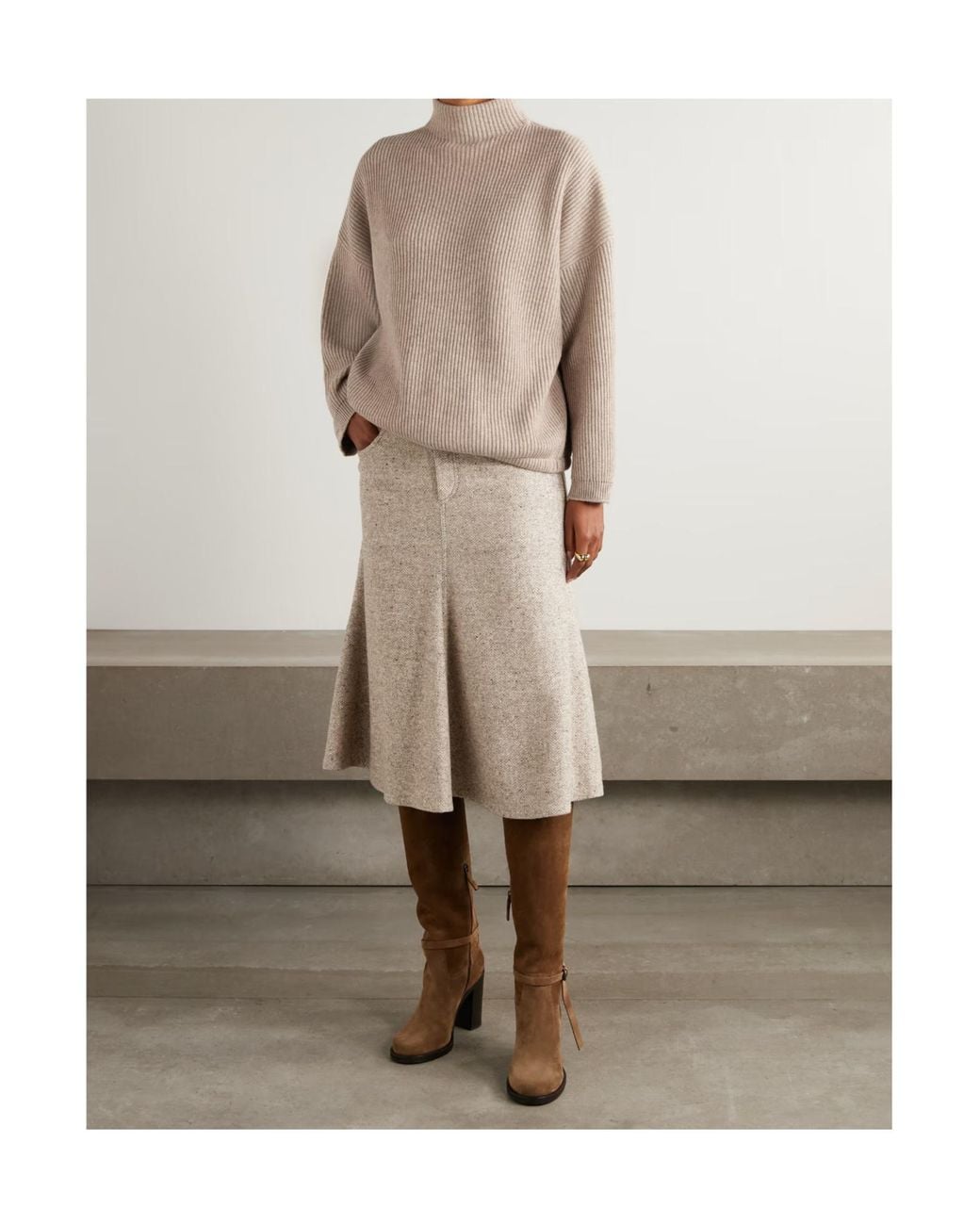 Brunello Cucinelli Natural Bead-Embellished Ribbed Cashmere Turtleneck Sweater