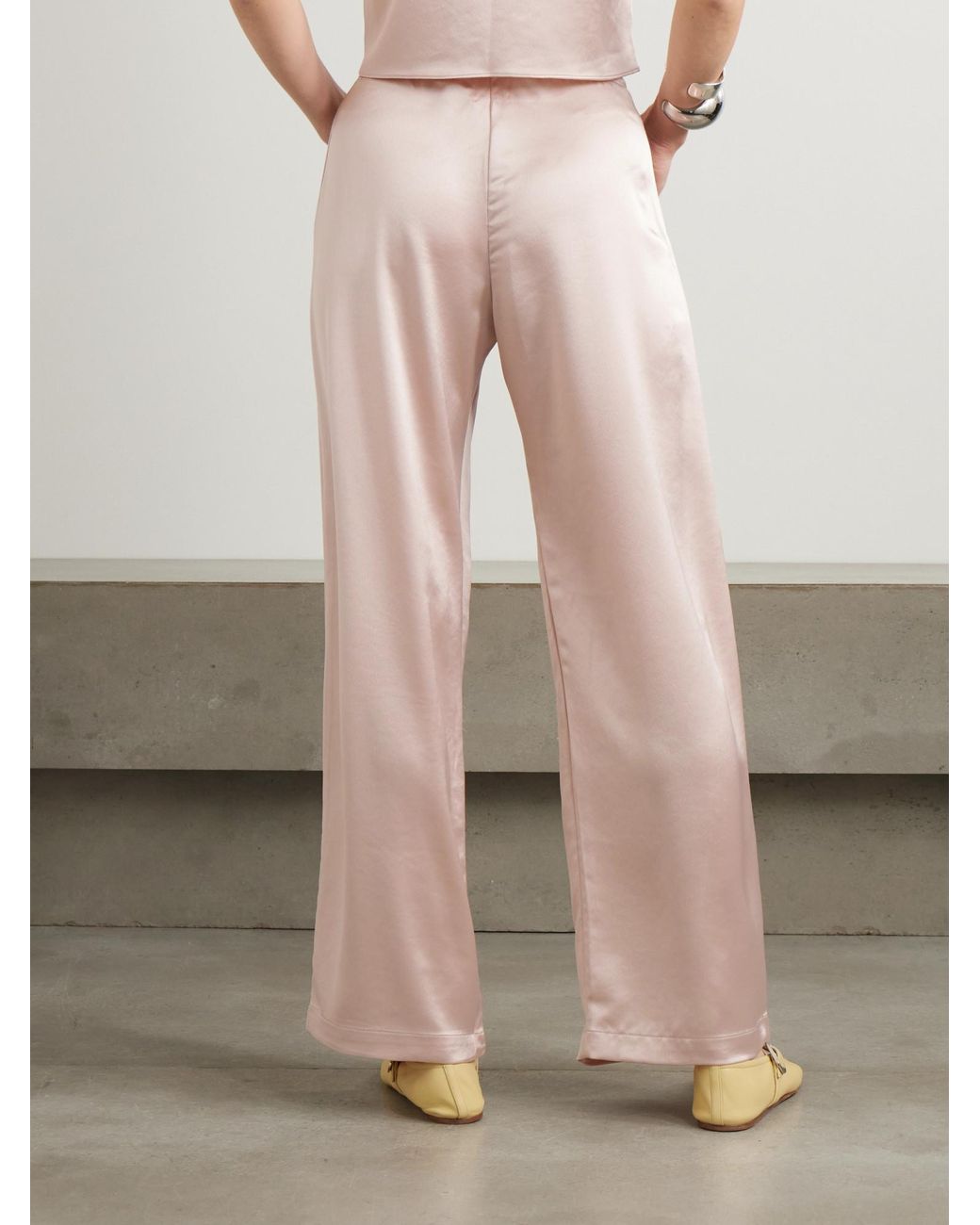 Leset Pink Soft Satin Wide-Leg Pants