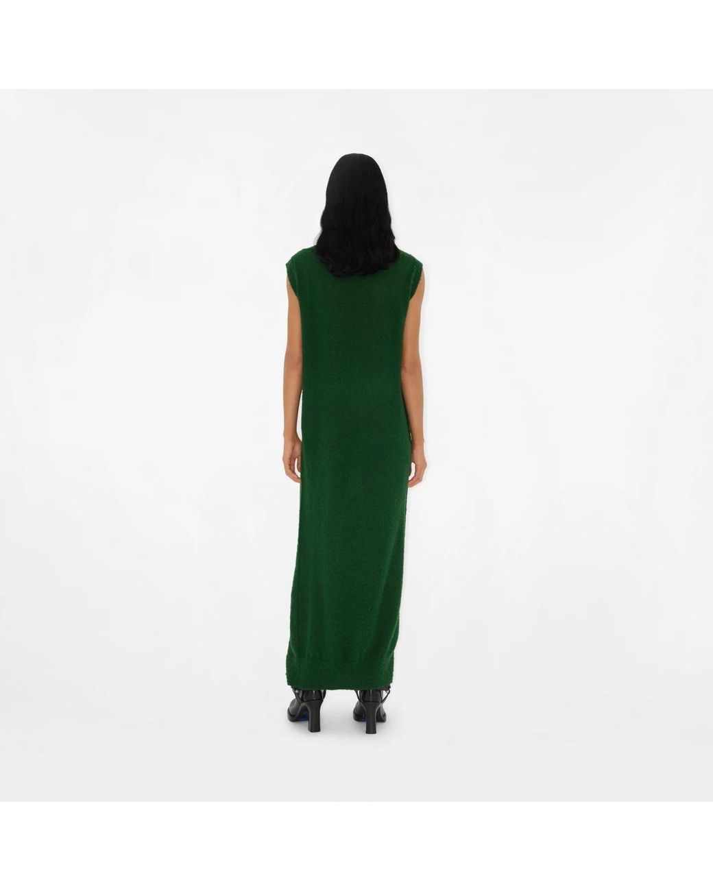 Burberry Green Argyle-Intarsia V-Neck Maxi Dress