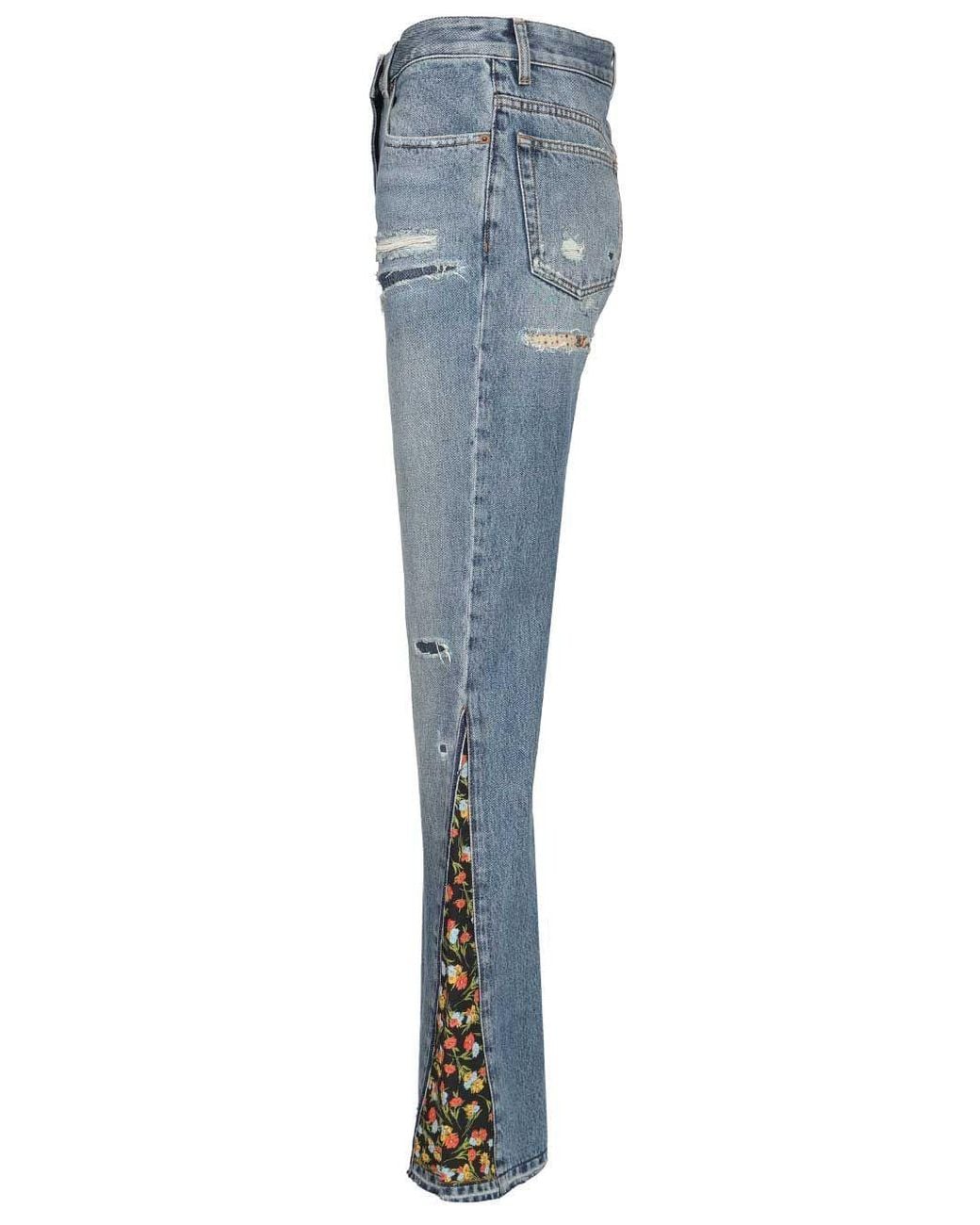 Valentino Blue Floral Panelled Flared Jeans