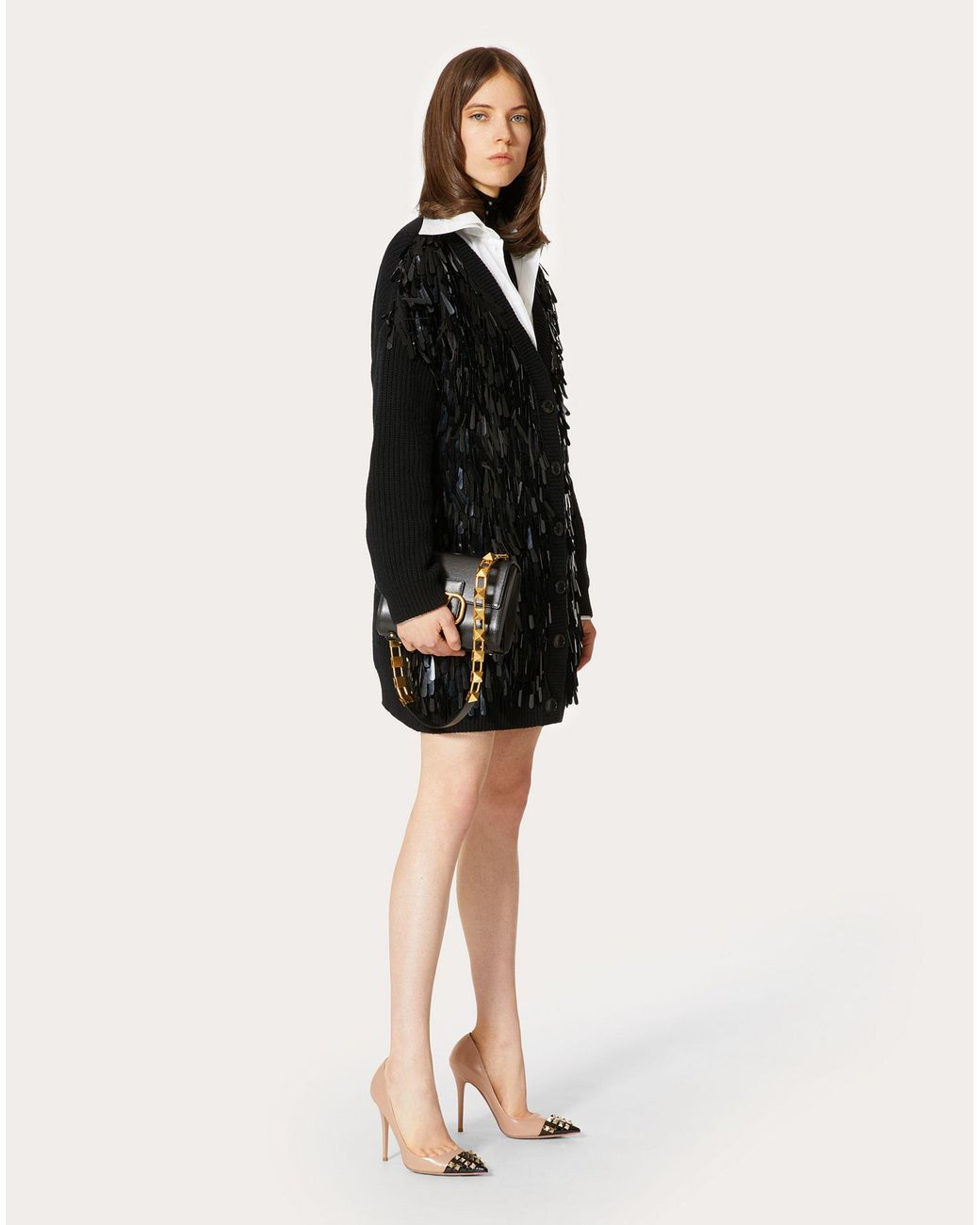 Valentino Black Teardrop Sequined Button-Up Cardigan