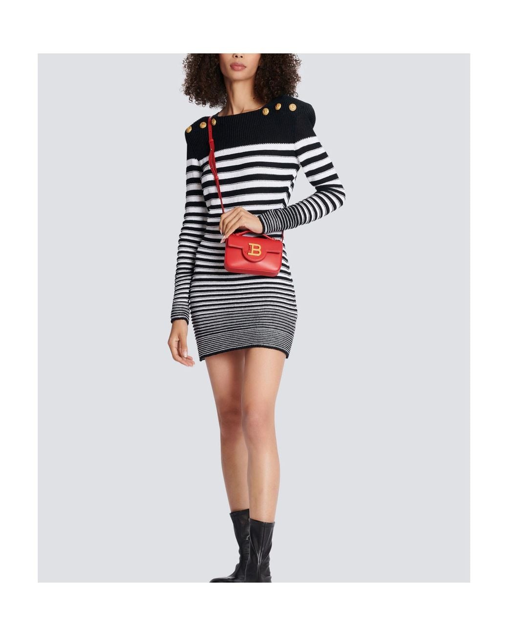 Balmain Black Striped Button-Detailed Mini Dress