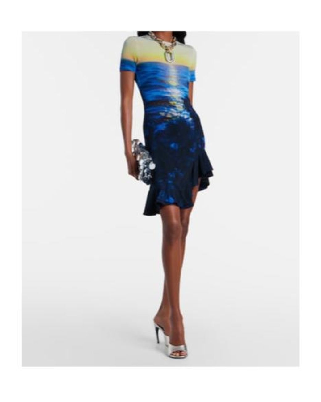 Rabanne Blue Printed Ruffled Minidress