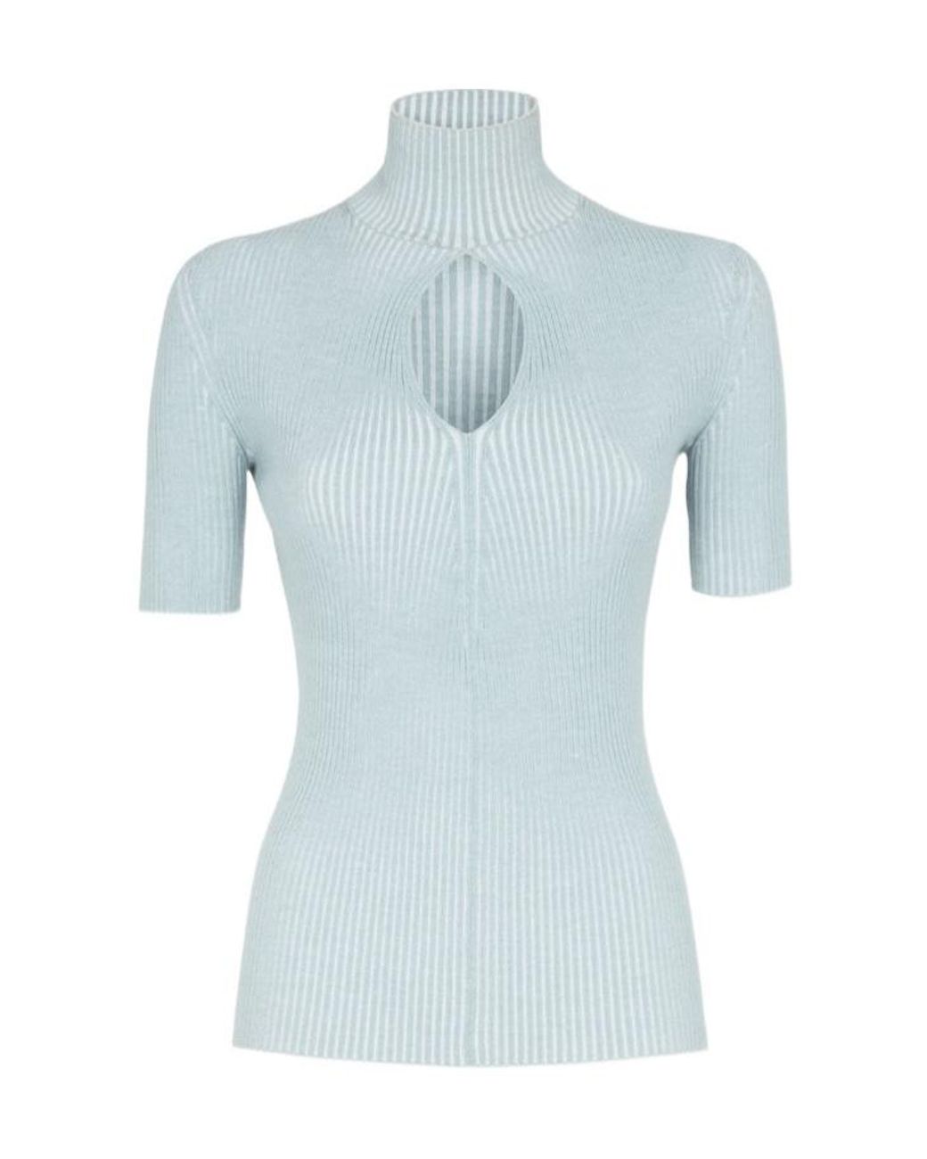 Fendi Blue Cut-Out Detailed High-Neck Ribbed Jumper