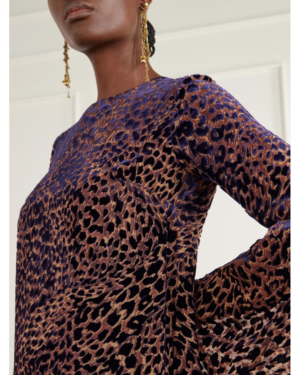 Borgo De Nor Brown Astoria Fringed Leopard-Jacquard Devoré Midi Dress