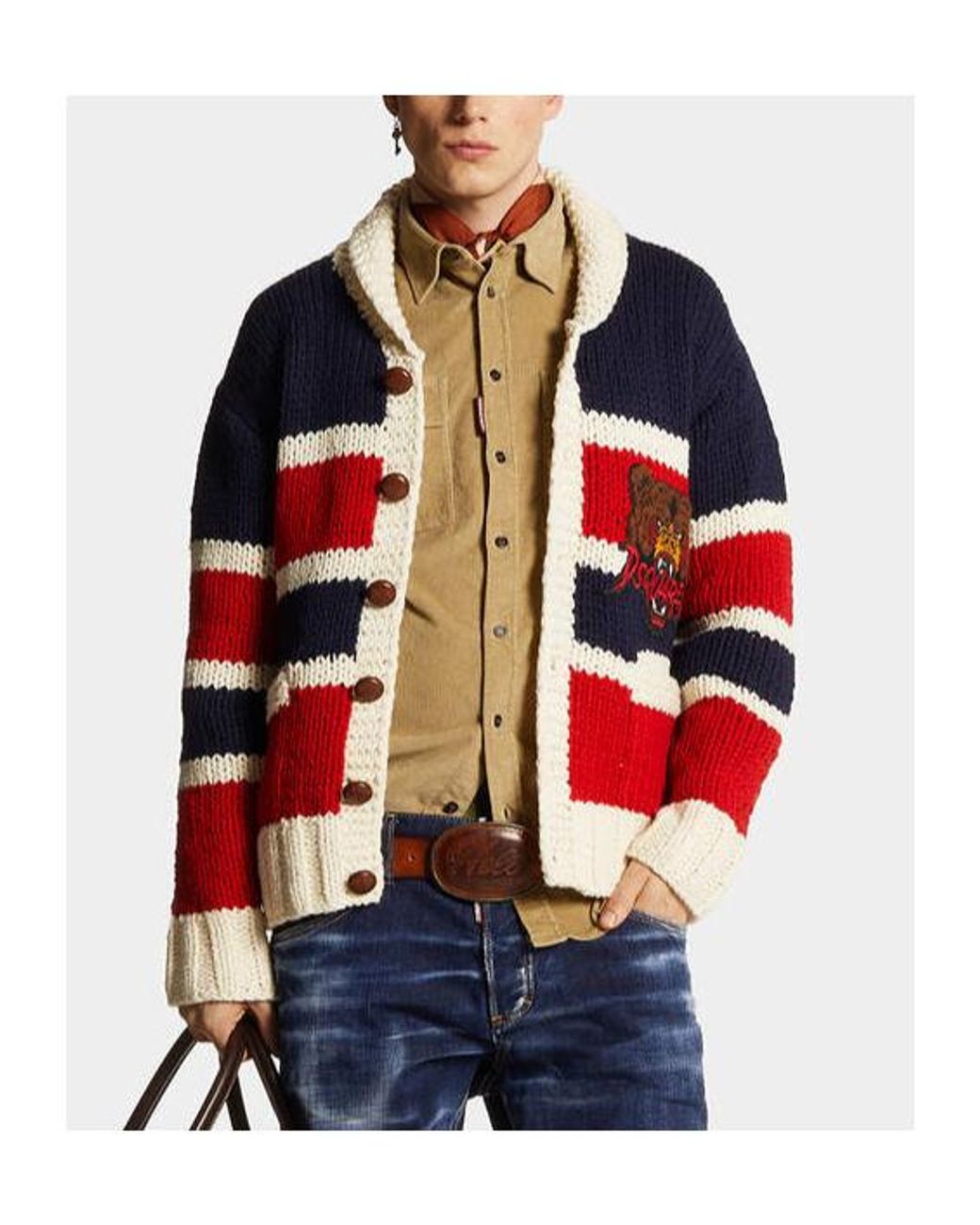 DSquared² Red Striped Knit Cardigan for men