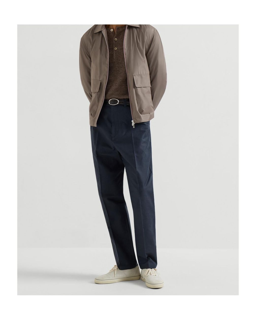 Brunello Cucinelli Blue Cotton-Linen Panama Trousers for men