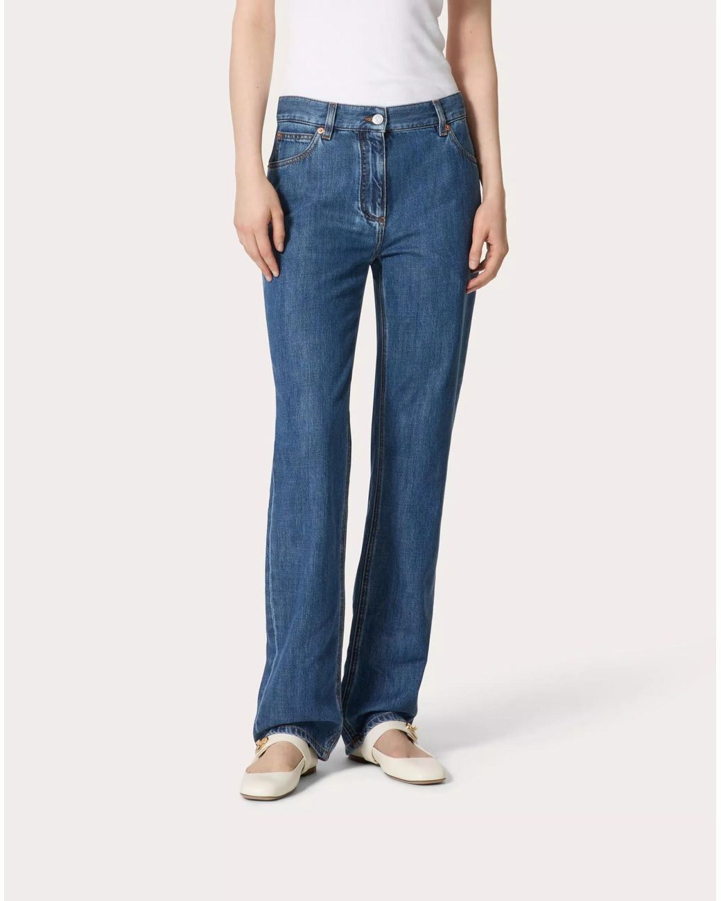 Valentino Blue Mid-Rise Straight Leg Jeans