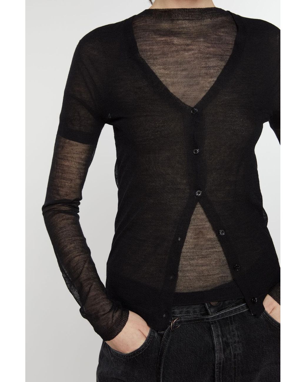 Acne Black Fine-Ribbed Sheer Cardigan