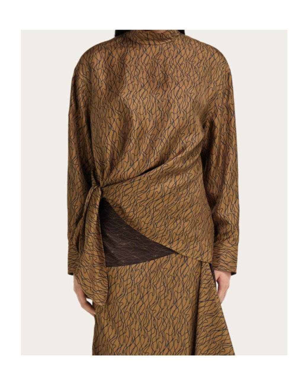 Ferragamo Brown Silk Shirt With Side Knot
