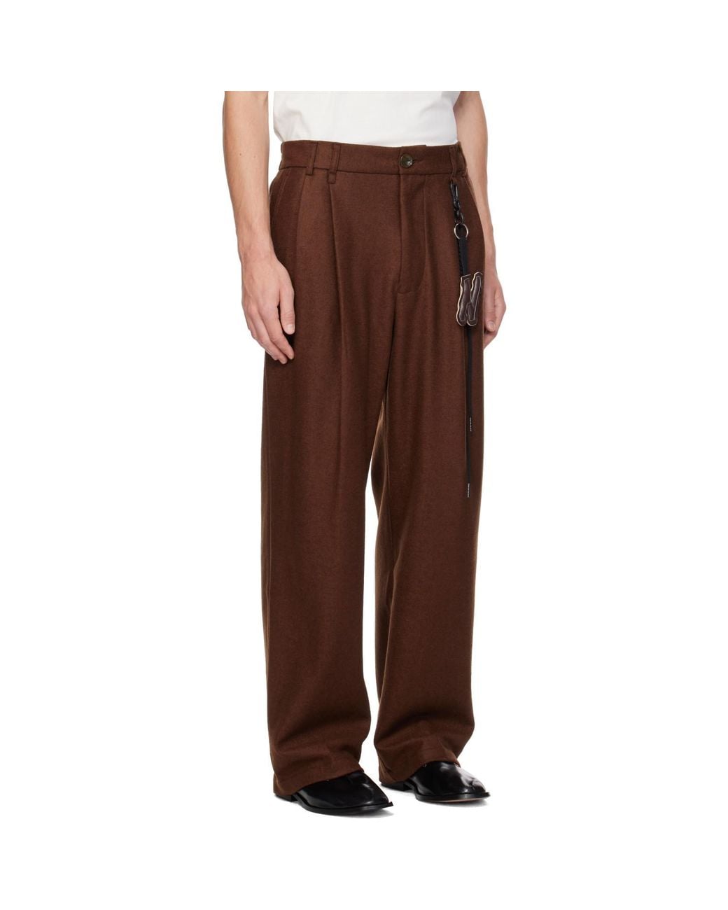 Song For The Mute Brown Double-Pleated Trousers With A Key Loop for men