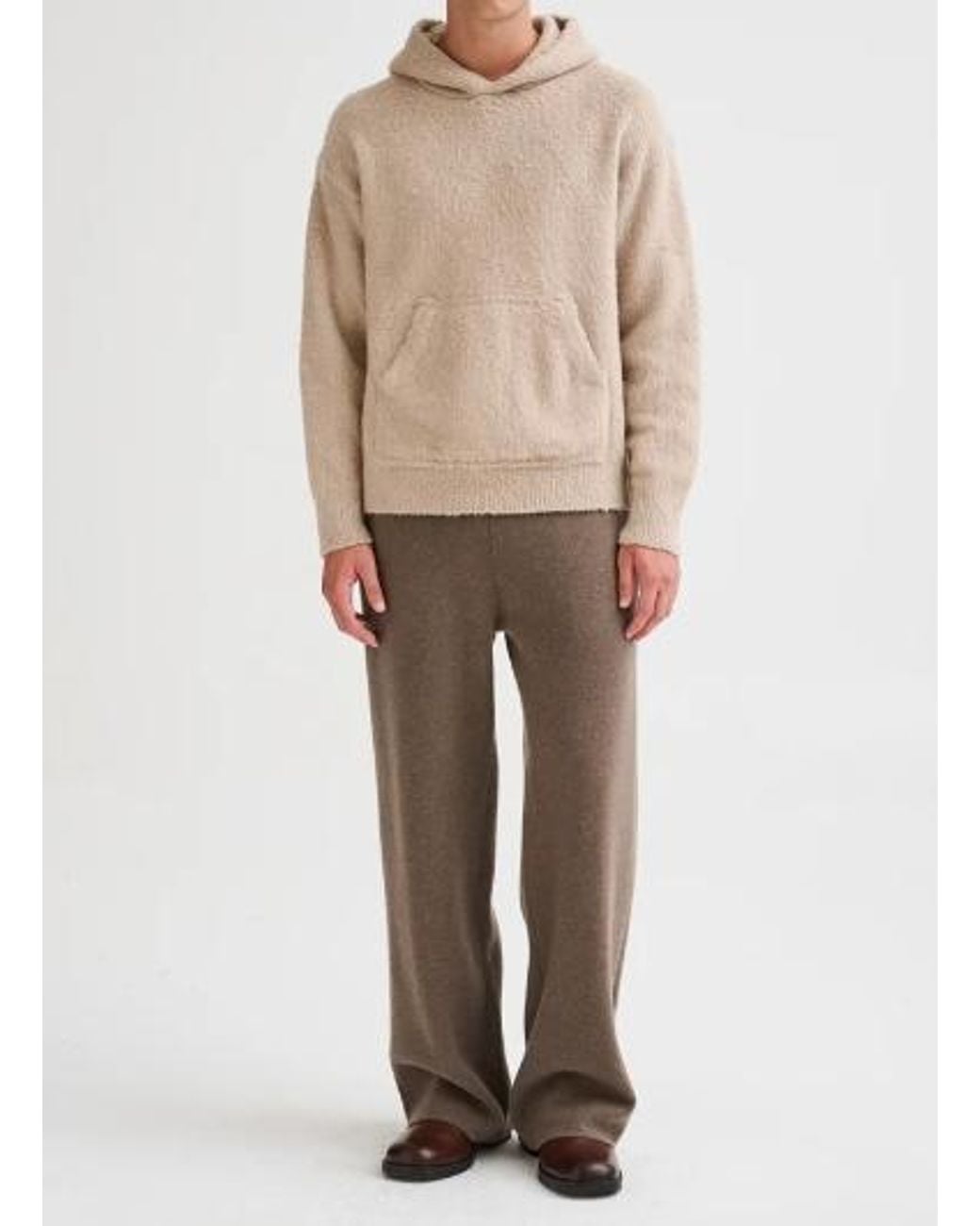 Roberto Collina Natural Oversized Brushed Hooded Sweater for men