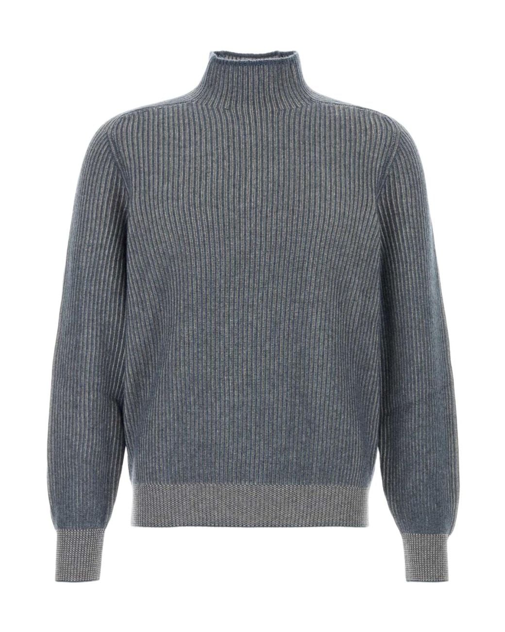 Brunello Cucinelli Gray Ribbed Turtleneck Knitted Sweater for men