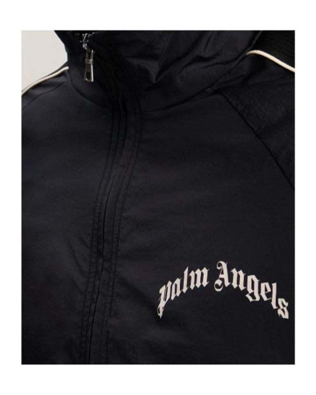 Palm Angels Black Curved Logo Vintage Track Windbreaker for men