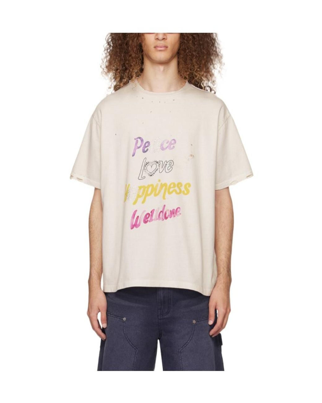 we11done White Peace Logo-Print T-Shirt for men
