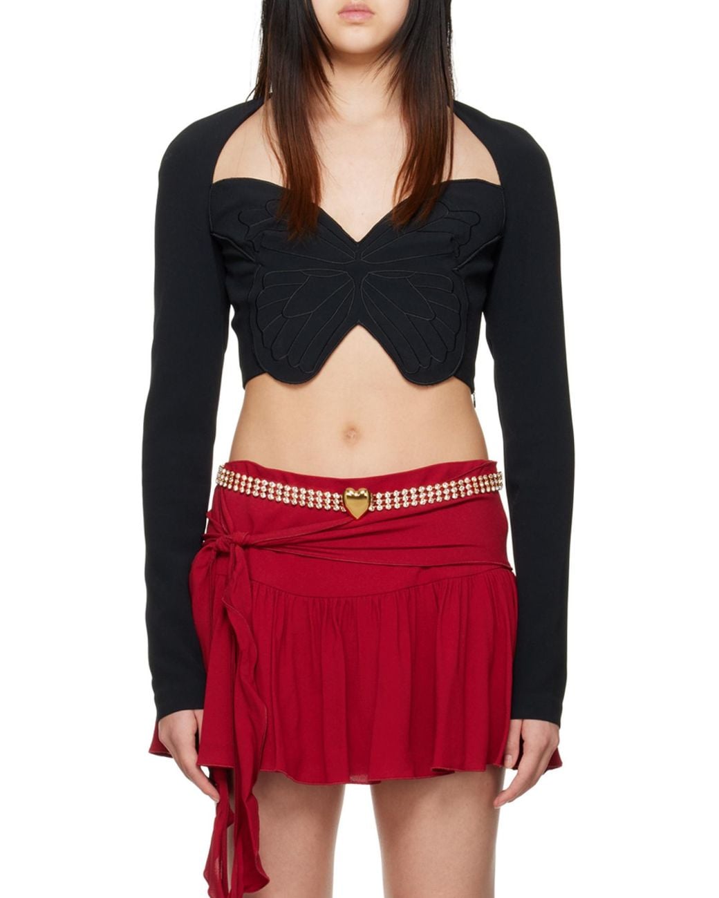 Blumarine Black Butterfly-Motif Cropped Top
