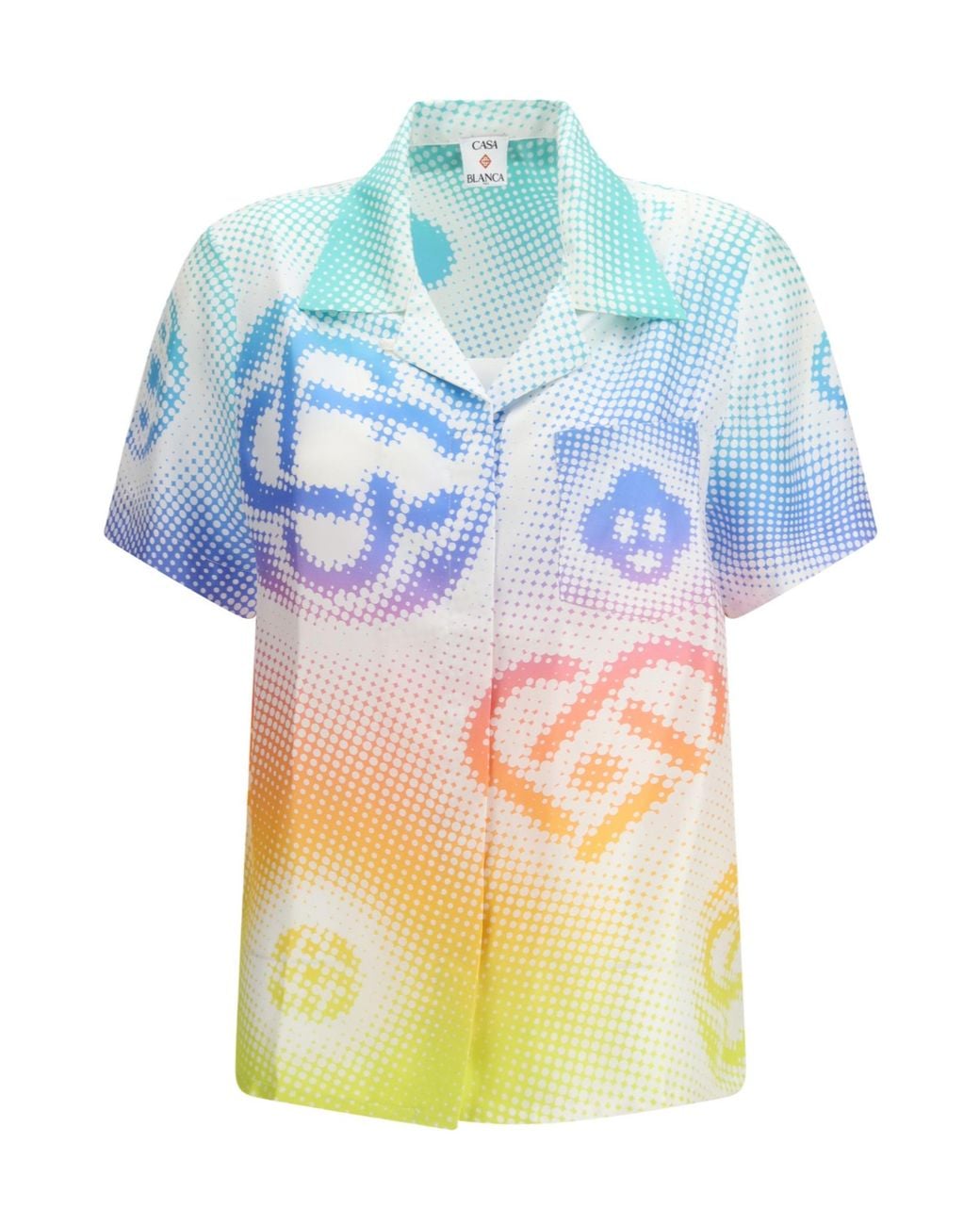 Casablanca Blue Halftone Logo Short Sleeved Satin Shirt