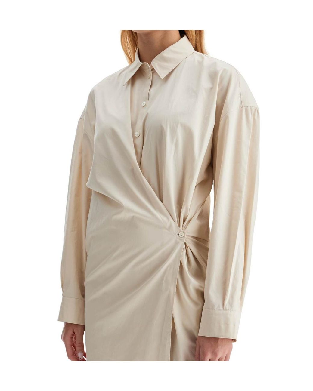 Lemaire White Twist-Detailed Long Sleeved Midi Dress