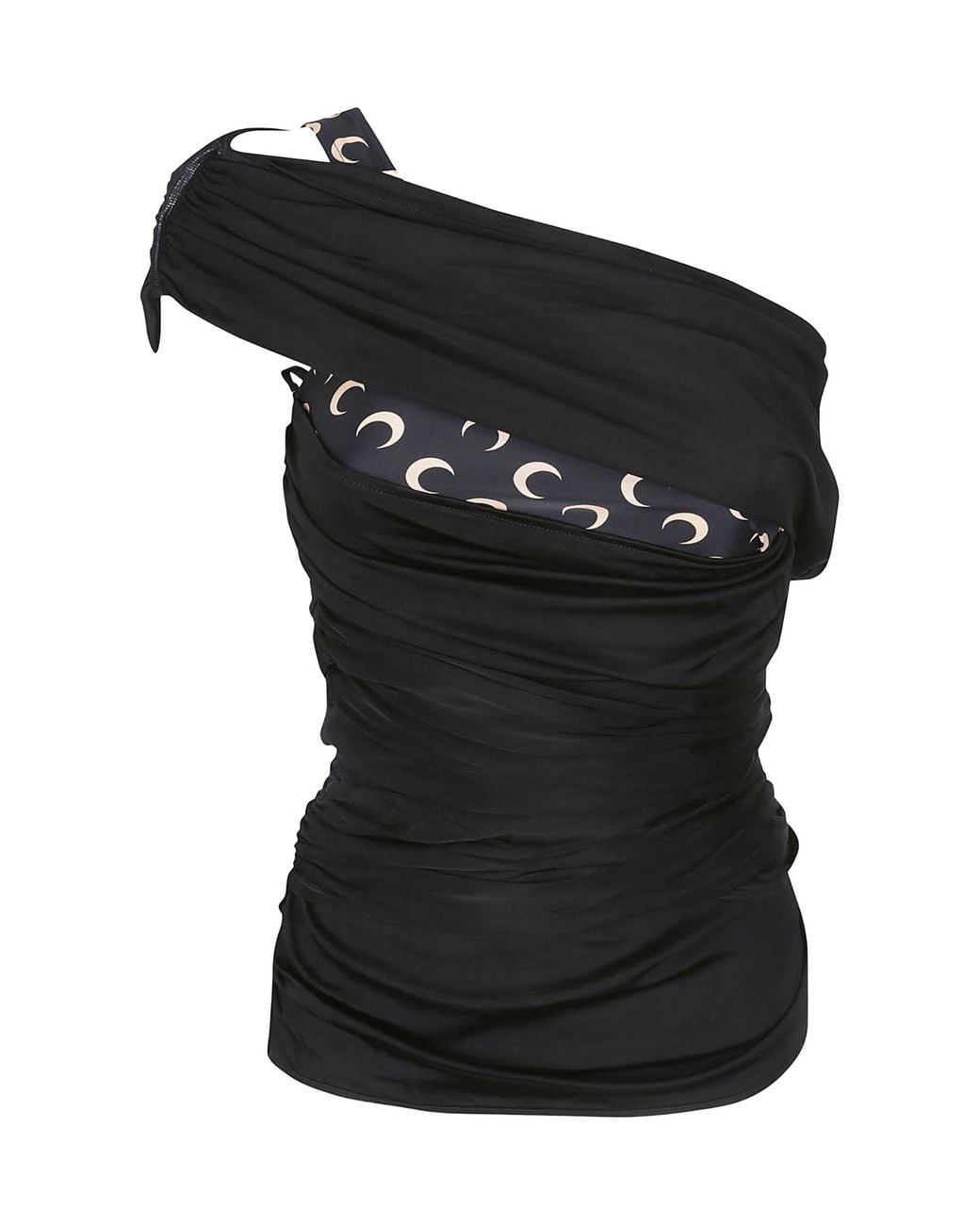 MARINE SERRE Black Single Shoulder Strap Draped Top