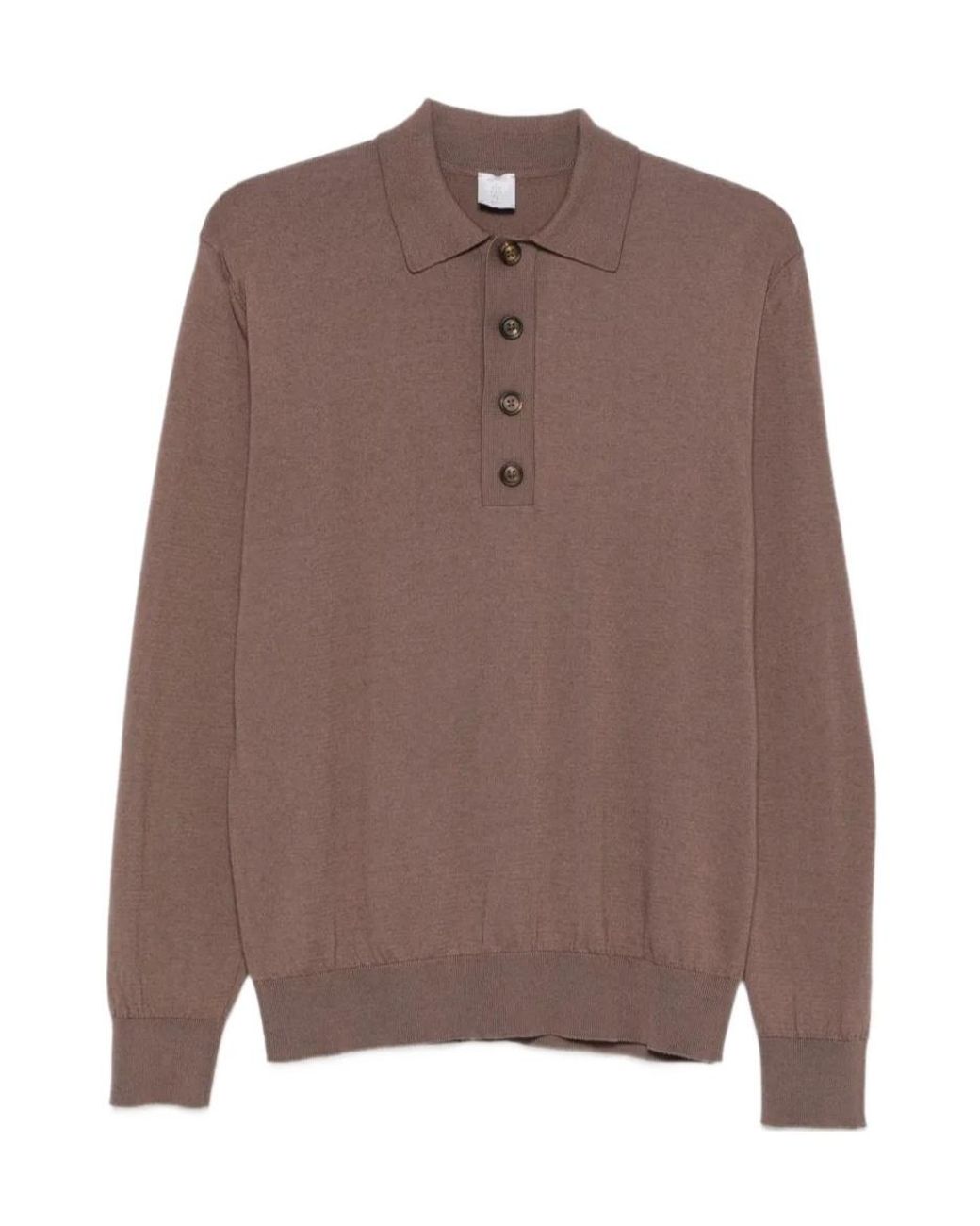 Eleventy Brown Long-Sleeve Polo Shirt for men