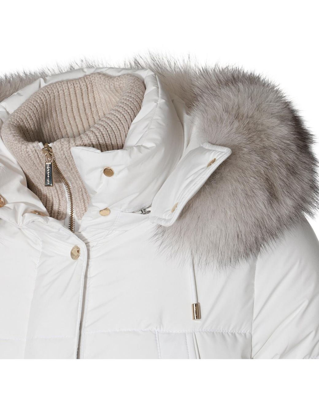 Moorer White Long-Sleeved Hooded Down Jacket
