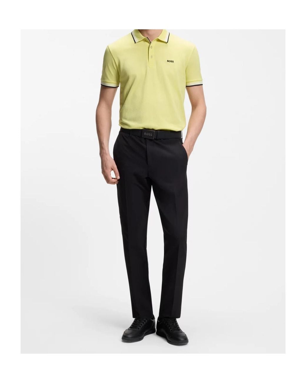 Boss Yellow Tipped Logo Polo Shirt for men